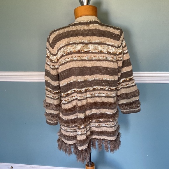 Chico’s Greta Cardigan textured sequins eyelash open front sweater. Chico’s Sz 2 - Picture 6 of 9